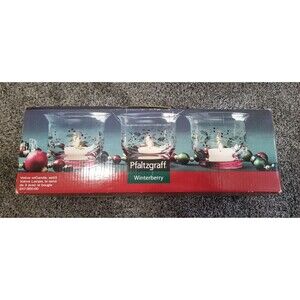 Pfaltzgraff Winterberry Set of 3 Handpainted Glass Votive Holders Original Box